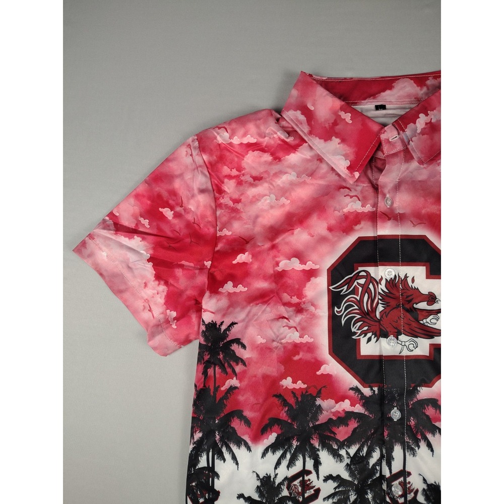 South Carolina Gamecocks Shirt Mens L Hawaiian Palm Trees Button Down Red Black - Picture 5 of 14